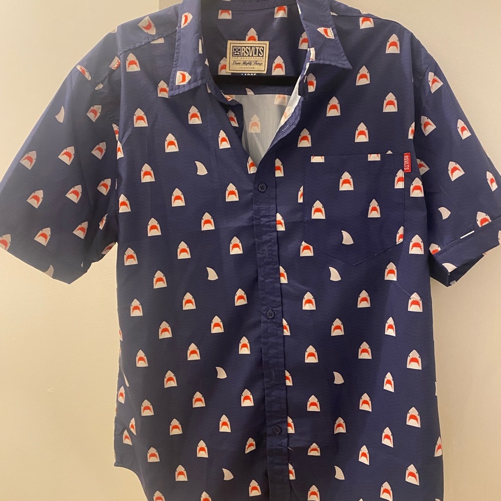 Fun Shark Shirt Button Down Short Sleeve Spring Break